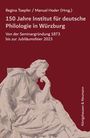 "150 Jahre Institut für deutsche Philologie in Würzburg. Von der Seminargründung 1873 bis zur Jubiläumsfeier 2023." Illustration: Statue im Profil.