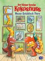 "Der kleine Drache Kokosnuss. Neuer Quizblock Tiere." Ein Drache und ein Igel betrachten gerahmte Tierbilder an der Wand.