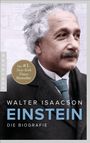 "Walter Isaacson: EINSTEIN, Die Biografie. Der #1 New-York-Times-Bestseller." Ein älterer Mann mit grauem Haar.