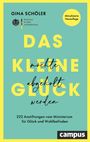 „Aktualisierte Neuauflage. DAS KLEINE GLÜCK möchte abgeholt werden.“ Ein Buchcover mit gelbem Rahmen.