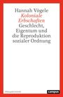 Text: "Hannah Vögele Koloniale Erbschaften: Geschlecht, Eigentum und die Reproduktion sozialer Ordnung." Roter Rahmen.