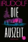 "EMILY RUDOLF DIE AUSZEIT THRILLER" in Weiß und Pink. Modernes Haus mit blau-rosa Beleuchtung und Baum.