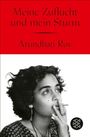 "Meine Zuflucht und mein Sturm" von Arundhati Roy. Schwarz-weißes Foto einer nachdenklichen Frau, ein Logo unten rechts.