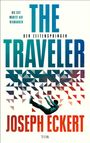 „Die Zeit wartet auf niemanden. THE TRAVELER. Der Zeitenspringer. Joseph Eckert. TOR.“ Illustration mit fallender Person.