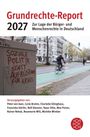 „Grundrechte-Report 2027: Soziale Politik statt Aufrüstung für Krieg“. Straße mit Radfahrer und Gebäude im Hintergrund.
