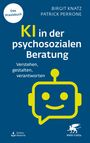Buchtitel: "KI in der psychosozialen Beratung". Autoren: Birgit Knatz, Patrick Perrone. Illustration: Lächelndes Chatbot-Gesicht.