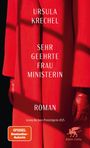 "Ursula Krechel, Sehr geehrte Frau Ministerin, Roman, Georg-Büchner-Preisträgerin 2025" auf rotem Hintergrund, links ein Logo.