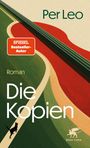 "Roman Die Kopien" steht in grüner Schrift. Oben "Per Leo". Ein stilisiertes Design mit Linien und Farben, unten links Silhouette einer Katze.