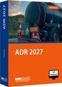 „ADR 2027“ und „Holzhäuser“. Lastwagen mit Gefahrenzeichen. Orange Box, „mit Download“ Symbol.