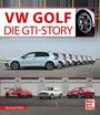 "VW GOLF DIE GTI-STORY" oben und "Eberhard Kittler" unten, Autoaufstellungen mit verschiedenen VW Golf GTI-Modellen.
