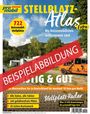 "STELLPLATZ-Atlas Extra", "722 Reisemobil-Stellplätze", "BEISPIELABBILDUNG". Wohnmobile auf einem grünen Campingplatz.