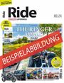 "BEISPIELABBILDUNG" in Großbuchstaben auf rotem Streifen; Titel "THÜRINGER WALD" darüber, Motorradzeitschrift.
