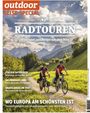 "outdoor REISE-SPECIAL RADTOUREN: Alles rund ums Reisen mit dem Bike. Zwei Radfahrer auf einem Weg in bergiger Landschaft."