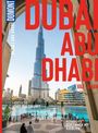 Texte: "DUBAI ABU DHABI", "ARCHITEKTUR STADT DER ZUKUNFT", "RAS AL KHAIMAH ABENTEUER UND OUTDOOR-ERLEBNISSE", "RESTAURANTS SCHLEMMEN MIT AUSBLICK". Logo oben links, Bild zeigt moderne Skyline mit Turm und Wasser.