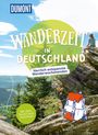 "Wanderzeit in Deutschland" in großer Schrift. Darunter: "Herrlich entspannte Wanderwochenenden." Illustration: Frau auf Felsen.