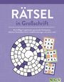 "RÄTSEL in Großschrift" steht über einem spiralförmigen Raster mit Zahlen. Drei Wortgitter zeigen Buchstaben. Logo rechts unten: "NGV".