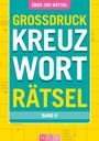 Texte: Über 280 Rätsel, Großdruck Kreuzworträtsel, Band 9, NGV. Bunte, farbenfrohe Gestaltung in Gelb und Türkis.