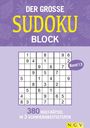 "Der große Sudoku Block", Band 13. 380 Kult-Rätsel in 3 Schwierigkeitsstufen. Sudoku-Gitter mit Zahlen, violetter Hintergrund.