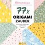 Text: „Blütenträume. 77x Origami Zauber. Mit einfachen Anleitungen und 77 bunten Papieren.“  
Hintergrund: Bunte Blumenmuster in Pastelltönen. Logo: NGV.