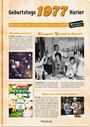 "Geburtstags 1977 Kurier. Druckfrisches aus Kindheit und Jugend. Ein guter Grund zu feiern!"; Beide Artikel über 50 Jahre.