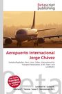 "Aeropuerto Internacional Jorge Chávez", Flugzeug auf Landebahn bei Sonnenuntergang, Betascript Publishing Logo.