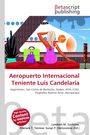 "Aeropuerto Internacional Teniente Luis Candelaria" steht zentral. Eine stilisierte Illustration zeigt eine Frau vor einem Flugzeug.
