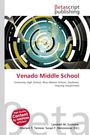 "Venado Middle School" - Text mit school listing. Logo oben. Abstrakte konzentrische Kreise in Gelb und Blau.