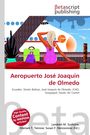 Titel: "Aeropuerto José Joaquín de Olmedo". Frau sitzt am Flughafen, blickt auf Flugzeug. Koffer und Tasche sind neben ihr.