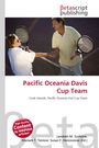 "Pacific Oceania Davis Cup Team" steht in Rot, darunter "Cook Islands, Pacific Oceania Fed Cup Team". Zwei Personen schütteln die Hand am Tennisnetz.