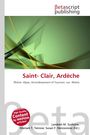 "Saint-Clair, Ardèche" in roter Schrift, darunter "Rhône-Alpes, Arrondissement of Tournon-sur-Rhône", grünes abstraktes Motiv.