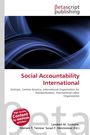 "Social Accountability International." Abstrakte blaue Wellen, Logo: Betascript Publishing.