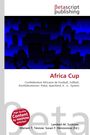 Text oben: "Betascript publishing". Text mittig: "Africa Cup". Darunter Silhouette von Fußballspielern vor blauer Skyline.