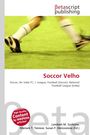 „Soccor Velho: Soccer, Air India FC, I-League“ steht auf einem Buchcover vor grünem Spielfeld, rennende Beine.