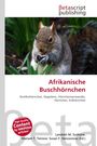 "Afrikanische Buschhörnchen" in roter Schrift. Darüber ein Hörnchen nah zu sehen, essend, mit grünem Hintergrund. Logo oben.