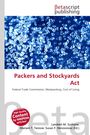 "Packers and Stockyards Act, Federal Trade Commission, Meatpacking, Cost of Living" auf blauem Hintergrund mit Bläschen.
