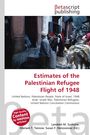 Text: "Estimates of the Palestinian Refugee Flight of 1948." Straßenansicht mit Menschen und einem beladenen Esel.