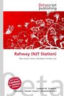 Text: "Rahway (NJT Station) New Jersey Transit, Northeast Corridor Line." Ein florales, rotes und weißes, dekoratives Design.
