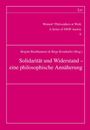 „Solidarität und Widerstand – eine philosophische Annäherung“. Magenta Hintergrund, einfache weiße Linien.