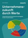 Titel: Unternehmenszukunft durch Werte. Bunte Kreisdiagramm-Illustration auf grünem Hintergrund.