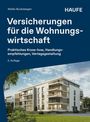Text: "Versicherungen für die Wohnungswirtschaft. Praktisches Know-how, Handlungsempfehlungen, Vertragsgestaltung. 2. Auflage."

Bild: Modernes Wohngebäude mit Garten.