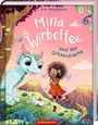 Buchtitel: "Mina Wirbelfee und der Glitzerdrache" von Zoe Magdalena. Illustration: Fee mit Flügeln, Drache, Hund in bunter Natur.