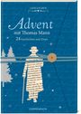 "Lesenzauber - Advent mit Thomas Mann: 24 Geschichten und Zitate." Silhouette eines Mannes, umgeben von Wintermotiven.