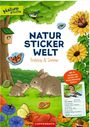 "NATUR STICKER WELT, Frühling & Sommer." Illustration: Waldtiere, Vögel, Sonnenblumen und bunte Blumen.