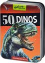 "50 DINOS", "Nature Zoom", "COPPENRATH". Blechdose mit Dinosaurier-Illustration, zeigt einen grimmigen, grünen Dino.