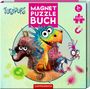 "Magnet Puzzle Buch, 3+ Jahre, 2x20 Teile, Fuzzipups." Bunte, cartoonartige Figuren und ein grüner Hintergrund.