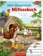 „Mein Bauernhof-Mitlesebuch“, Sandra Grimm, Antje Flad, 24+ Monate. Illustration: Tiere auf einem Hof mit Hund und Küken.