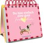 Auf pinkem Hintergrund steht: "Du bist einfach eine gute Freundin". Ein Hund mit Blume ist abgebildet.