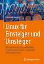 Text: "Linux für Einsteiger und Umsteiger". Bunter Hintergrund mit Zahlen und Kreisen. Springer Vieweg Logo.