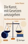 Text: "Jochen Theurer. Die Kunst, mit Gesetzen umzugehen. Eine Reise an die Grenzen des Rechts. SACHBUCH." Illustration mit einer Waage, umgeben von geometrischen Formen. Springer-Logo.