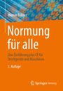 "Normung für alle", Einführung zu Druckgeräten. Autor: Werner Fellner, 3. Auflage. Muster in Blau und Orange, Springer Logo.